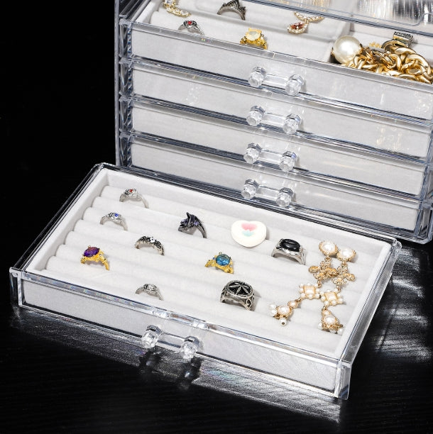 Earring Jewelry Organiser with 5 Drawers, Clear Acrylic Jewelry Box Velvet Earring Display Holder