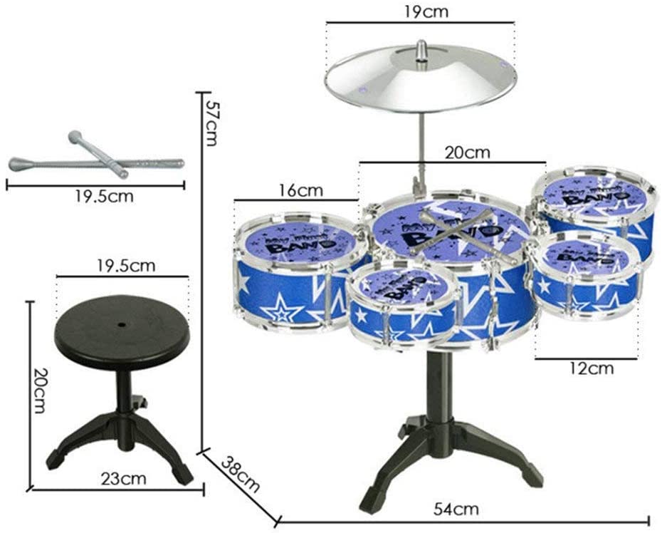 Jazz Rock Drum Set Kids Toys Drums Cymbal Stool Sticks Black - The Shopsite