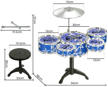 Jazz Rock Drum Set Kids Toys Drums Cymbal Stool Sticks Black - The Shopsite