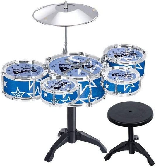 Jazz Rock Drum Set Kids Toys Drums Cymbal Stool Sticks Black - The Shopsite