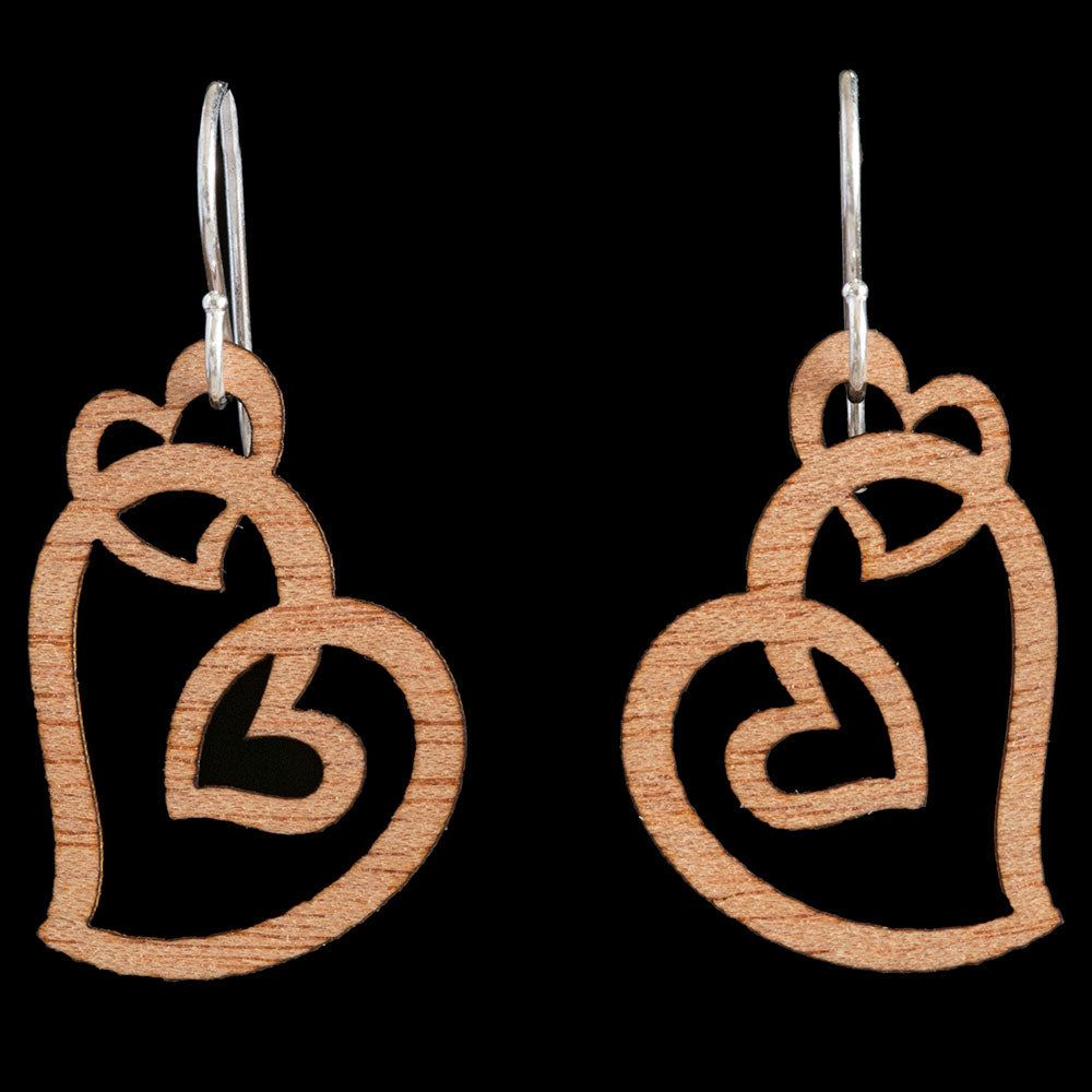 Wooden Koru Heart Earrings by Kristal Thompson Medium = 30mm Long (1.2 Inches) Pendant