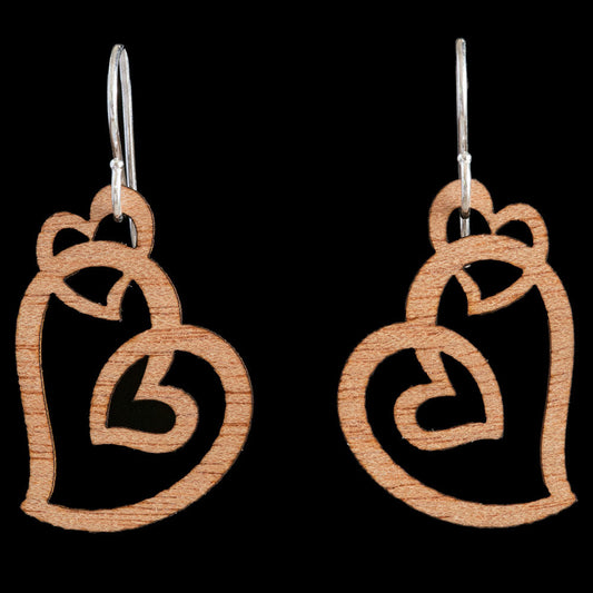Wooden Koru Heart Earrings by Kristal Thompson Medium = 30mm Long (1.2 Inches) Pendant