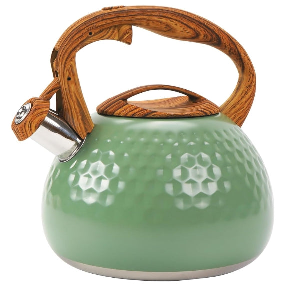 3L Whistling Stainless Steel Diamond Pattern Tea Kettle with Wood Grain Handle Black
