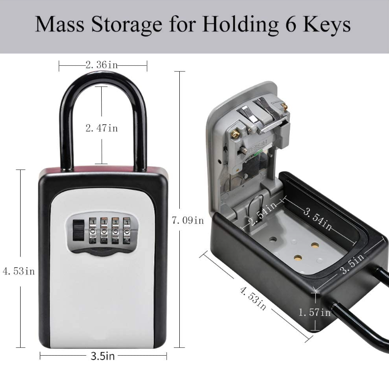 Key Lock Box Wall Mounted Portable Lock Box for House Key 5 Key Capacity