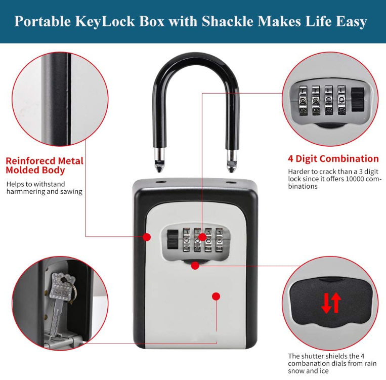 Key Lock Box Wall Mounted Portable Lock Box for House Key 5 Key Capacity