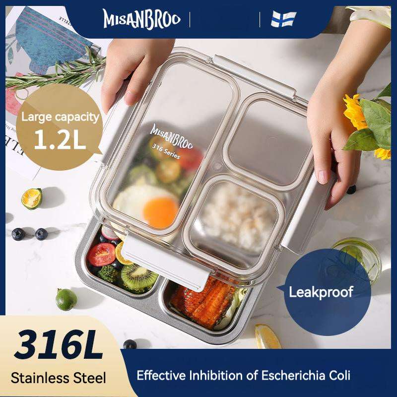 Big Bento Lunch Box — 316L Stainless Steel, 3 Compartments, Leak-Proof