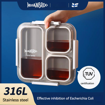 Big Bento Lunch Box — 316L Stainless Steel, 3 Compartments, Leak-Proof
