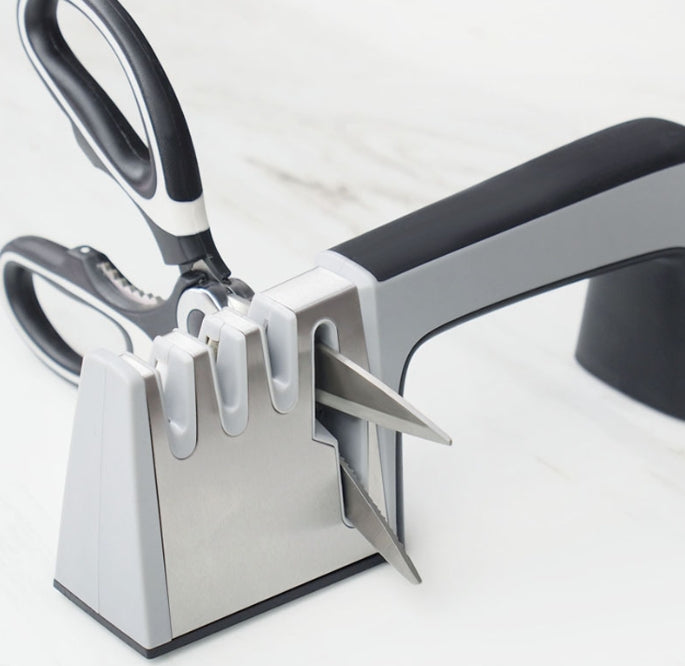 Knife and Scissor Sharpener Grip Easy with 3 Sharpening Options & Scissor Slot