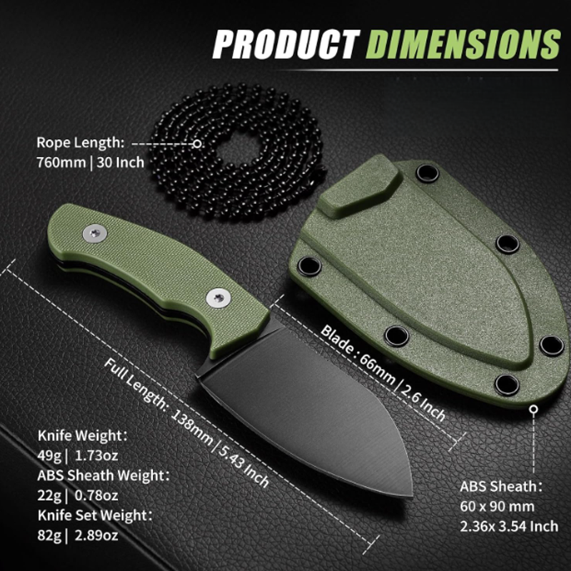 EDC Fixed Blade with Sheath and Necklace Stainless Steel for Hiking & Camping
