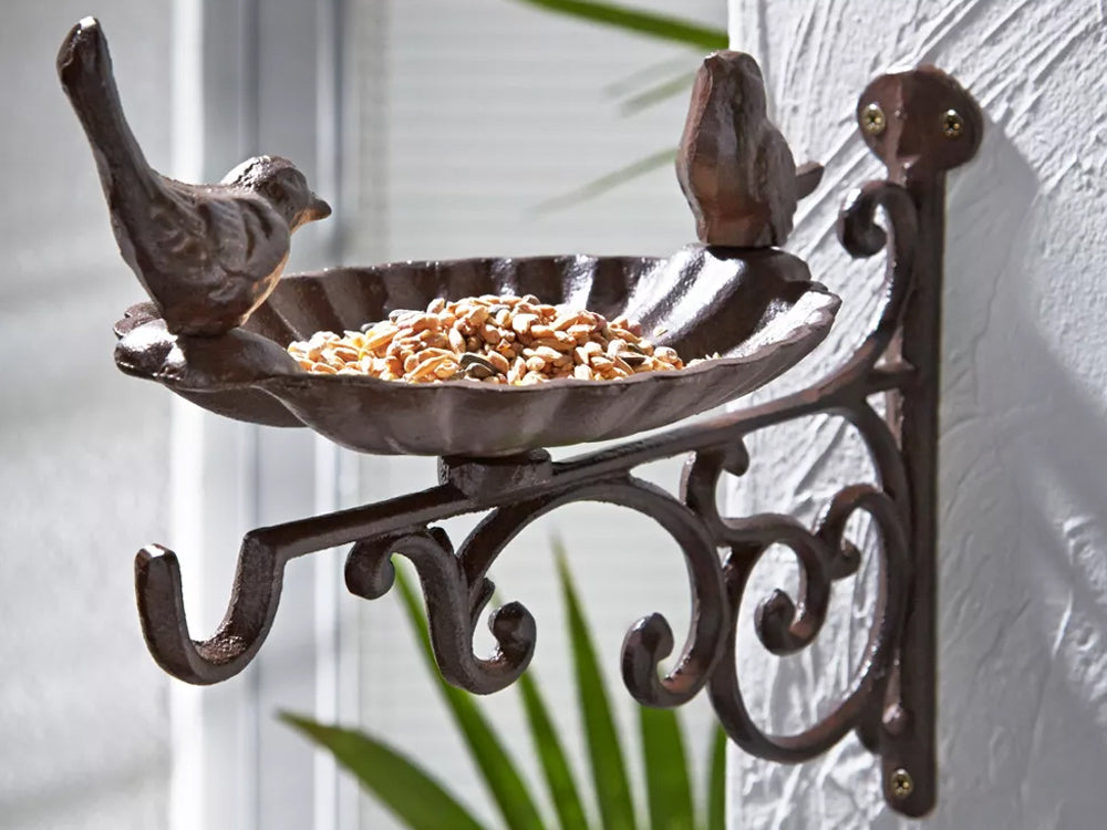 2 Set Cast Iron Bird Bath/Feeder with Wall Bracket