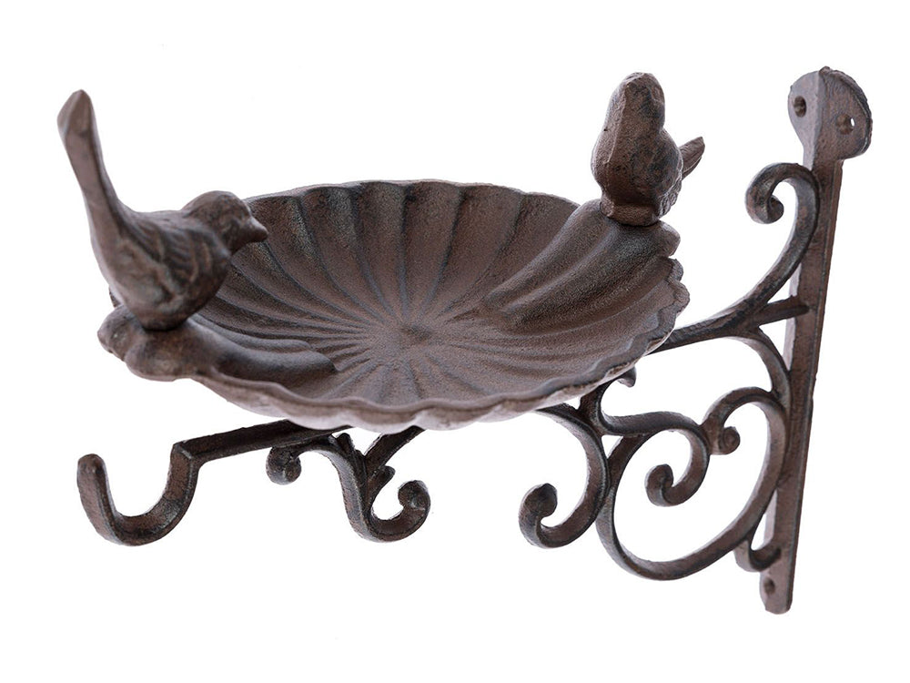 2 Set Cast Iron Bird Bath/Feeder with Wall Bracket