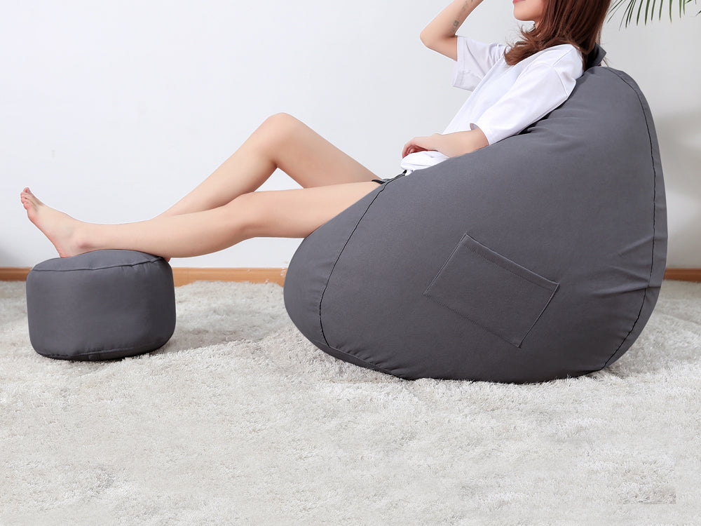 Bean Bag Chair with Footstool- Dark Grey