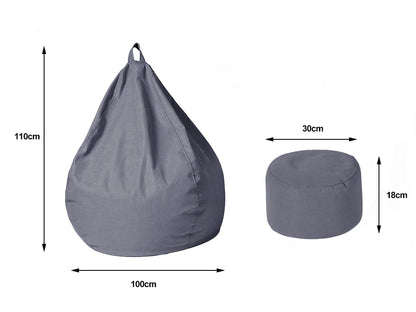 Bean Bag Chair with Footstool- Dark Grey