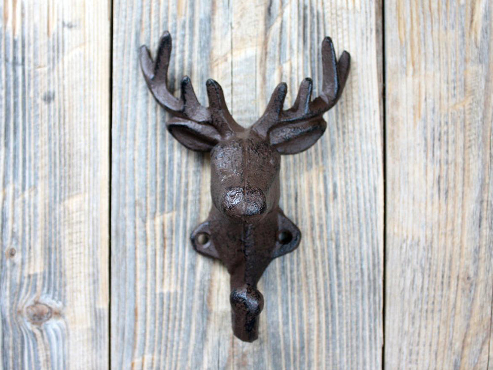 Cast Iron Rustic Deer Head Wall Hook -Set of 2