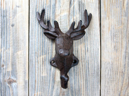 Cast Iron Rustic Deer Head Wall Hook -Set of 2