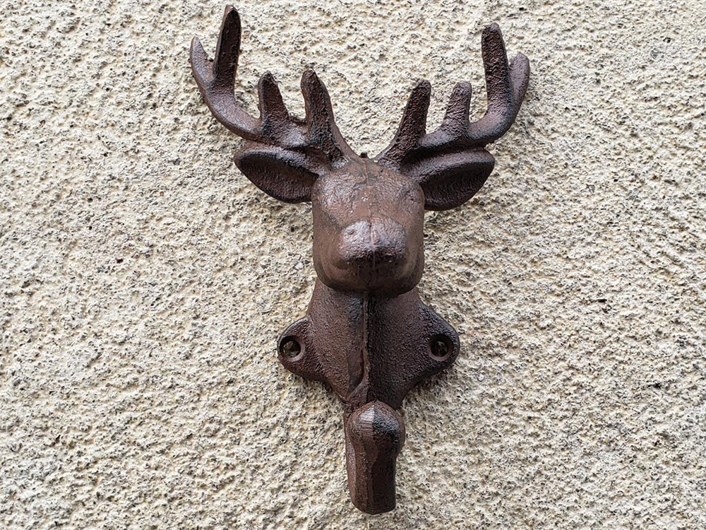 Cast Iron Rustic Deer Head Wall Hook -Set of 2