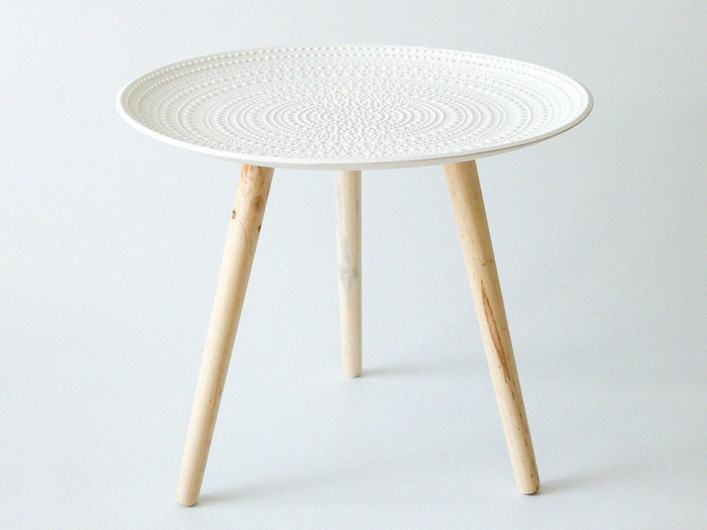 Moroccan Carved Style Round Side Table-White