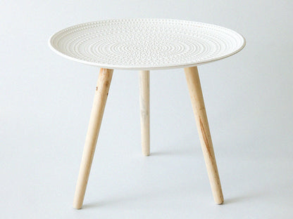 Moroccan Carved Style Round Side Table-White