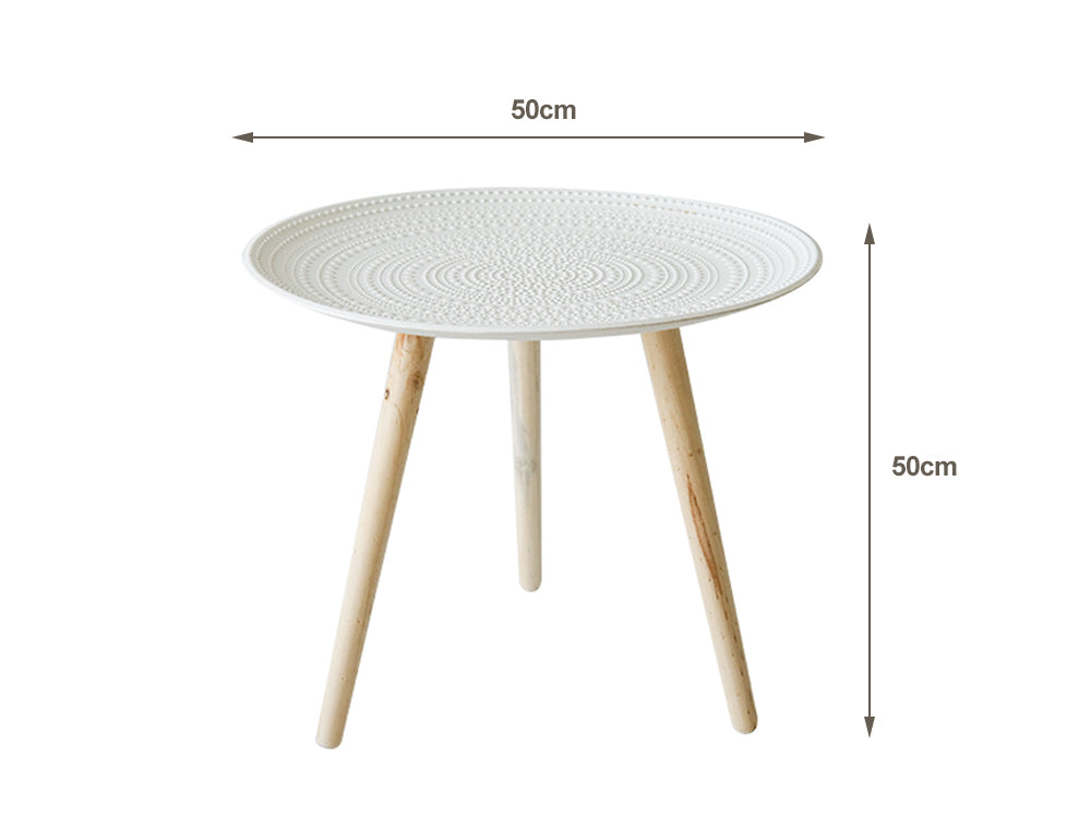 Moroccan Carved Style Round Side Table-White