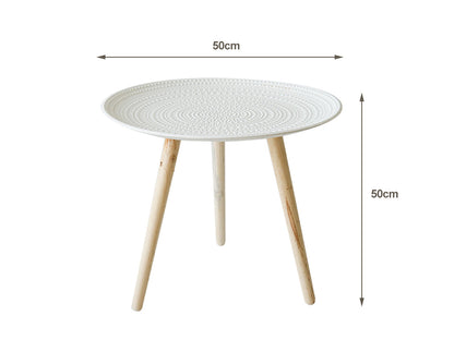 Moroccan Carved Style Round Side Table-White