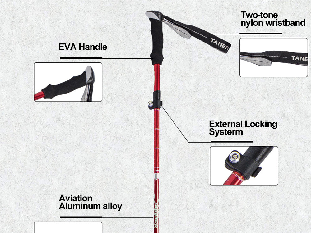 Portable 5-Section Hiking Sticks -Red/110CM