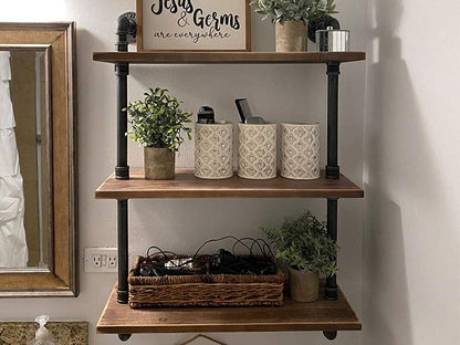 3 Tiers Industrial Pipe Shelf Rustic Wall Shelf