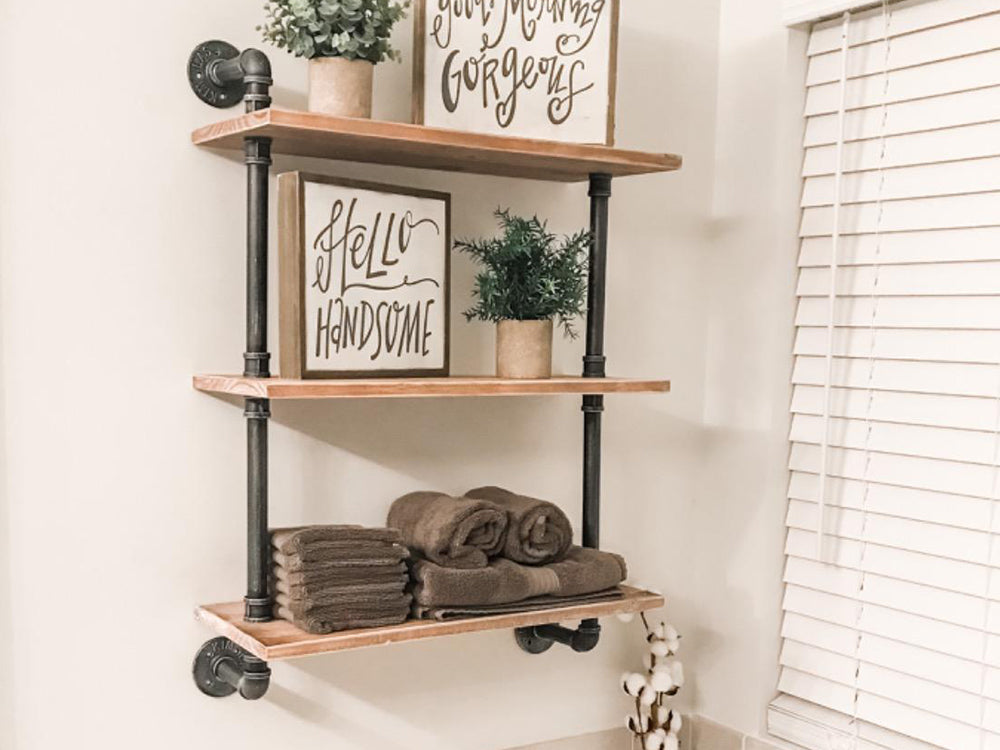 3 Tiers Industrial Pipe Shelf Rustic Wall Shelf