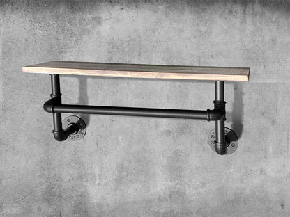 Industrial Pipe Shelf with Towel Bar