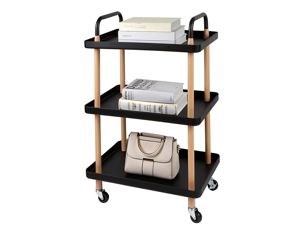 3-Tier Utility Rolling Cart Multi-Function Storage Rack - Black