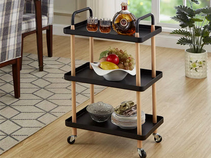 3-Tier Utility Rolling Cart Multi-Function Storage Rack - Black