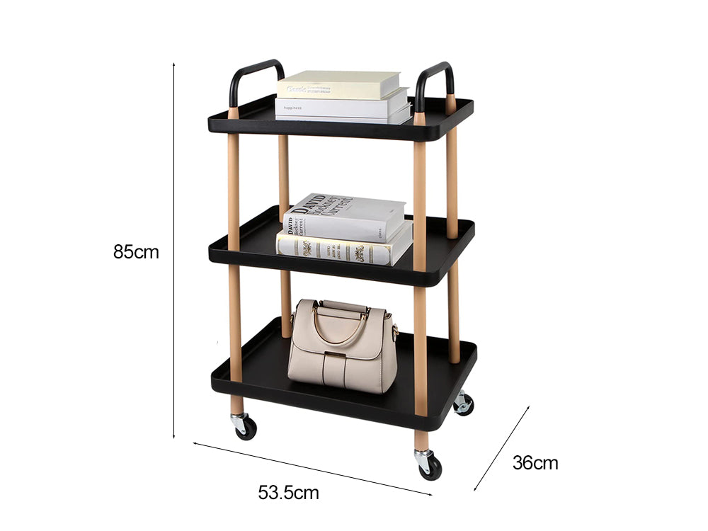 3-Tier Utility Rolling Cart Multi-Function Storage Rack - Black