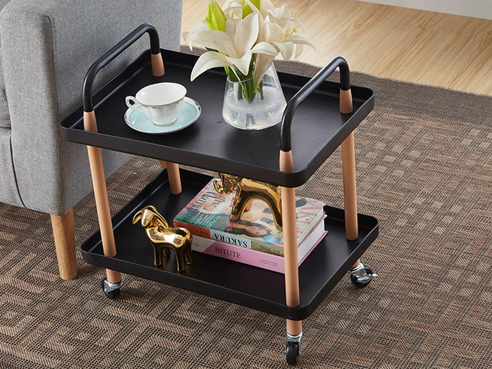 2 Tiers Utility Rolling Cart Multi-Function Storage Rack -Black