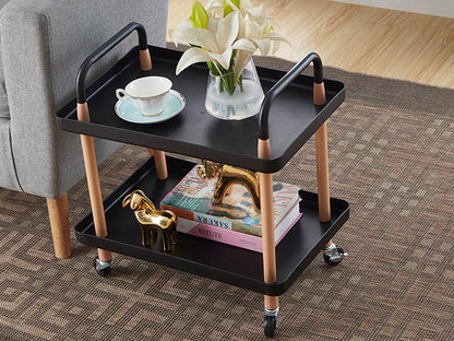 2 Tiers Utility Rolling Cart Multi-Function Storage Rack -Black