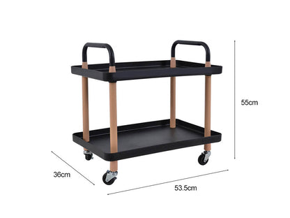 2 Tiers Utility Rolling Cart Multi-Function Storage Rack -Black