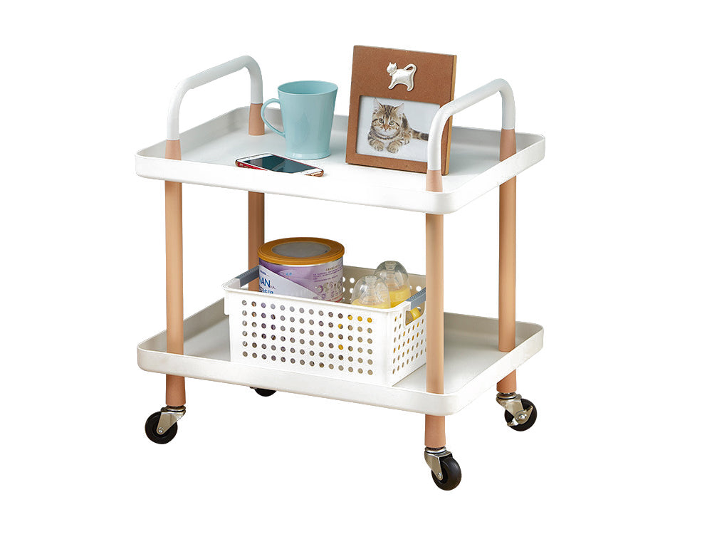 2 Tiers Utility Rolling Cart Multi-Function Storage Rack -White