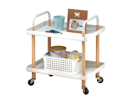 2 Tiers Utility Rolling Cart Multi-Function Storage Rack -White