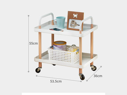 2 Tiers Utility Rolling Cart Multi-Function Storage Rack -White