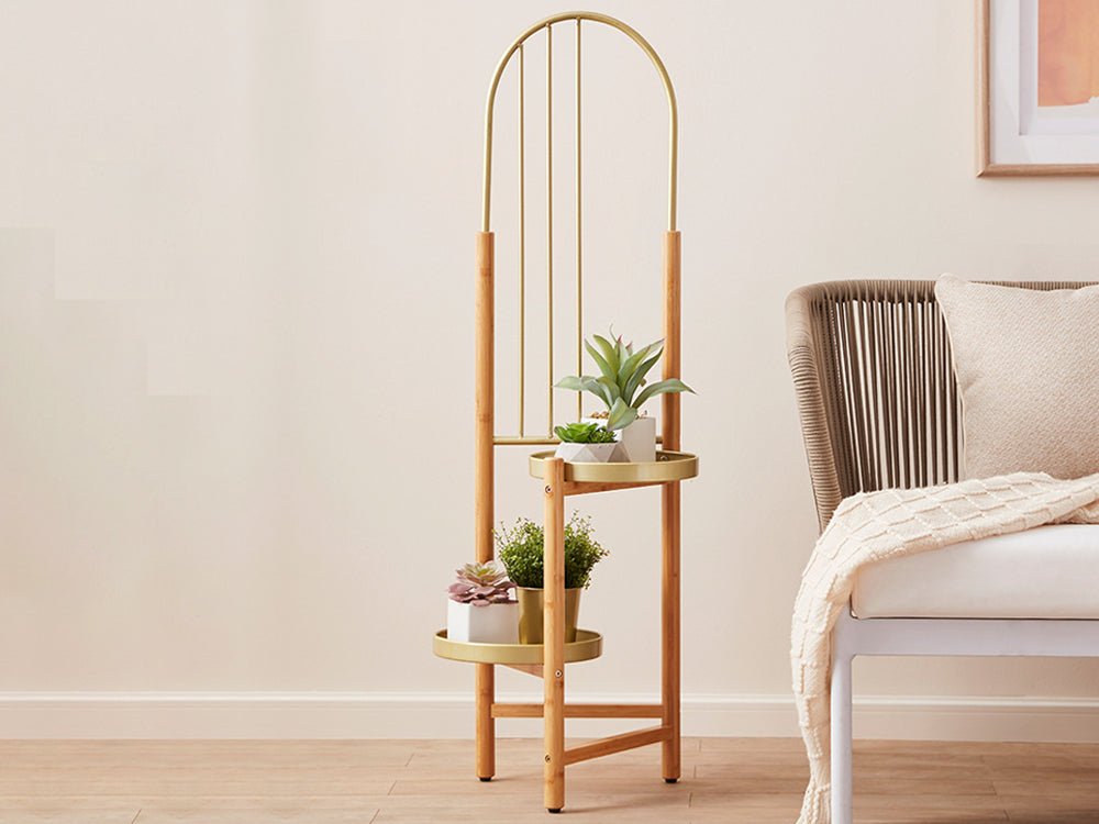 2 Tier Clamping Plants Stand/Display Rack-Natural