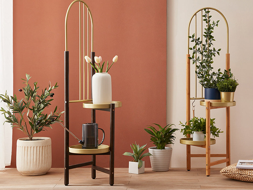 2 Tier Clamping Plants Stand/Display Rack-Natural