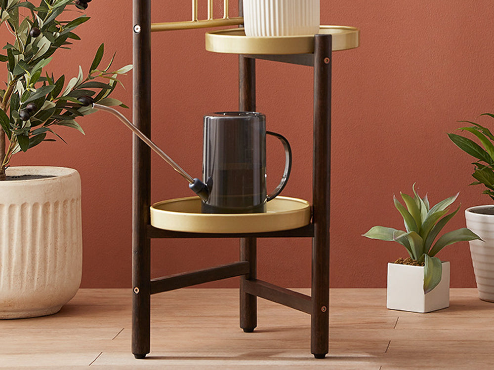 2 Tier Clamping Plants Stand/Display Rack-Dark Walnut