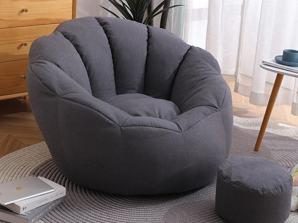 Bean Bag Armchair Cover with Footstool-Dark Grey