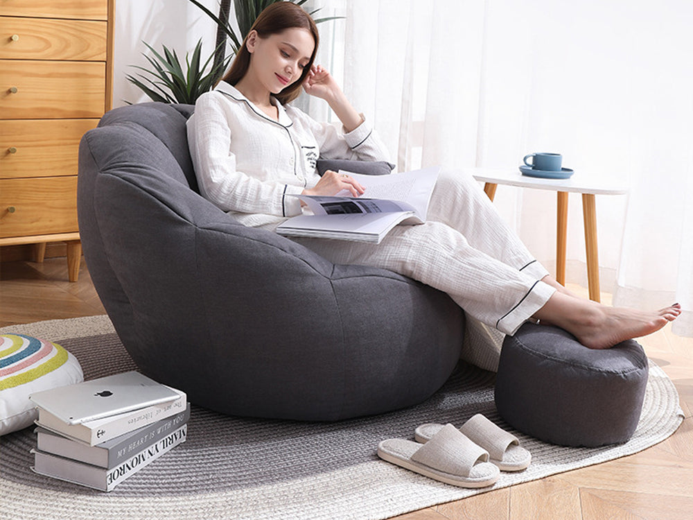 Bean Bag Armchair Cover with Footstool-Dark Grey