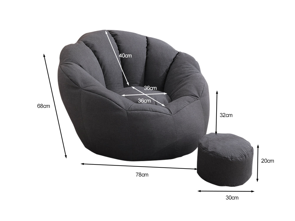 Bean Bag Armchair Cover with Footstool-Dark Grey