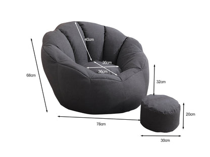 Bean Bag Armchair Cover with Footstool-Dark Grey