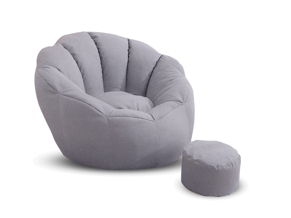 Bean Bag Armchair Cover with Footstool-Light Grey