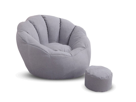 Bean Bag Armchair Cover with Footstool-Light Grey