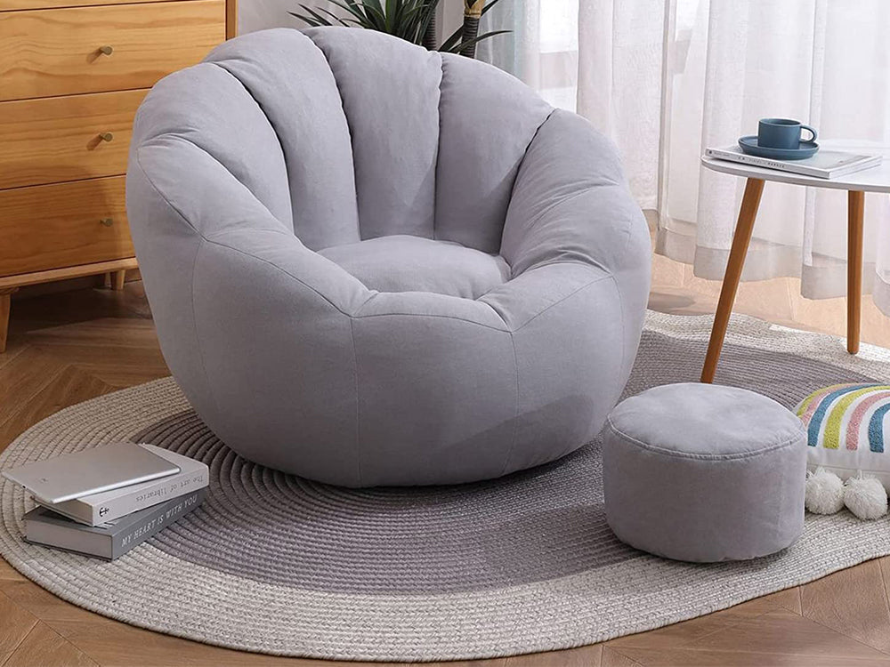 Bean Bag Armchair Cover with Footstool-Light Grey