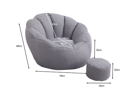 Bean Bag Armchair Cover with Footstool-Light Grey