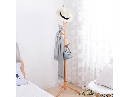 Solid Wood Coat Rack with 8 Hooks - Nature