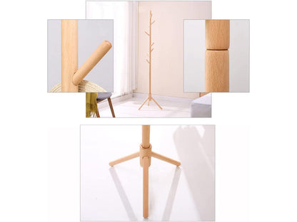 Solid Wood Coat Rack with 8 Hooks - Nature